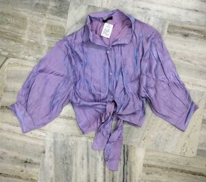 Purple Shimmer Tie-Front Shirt