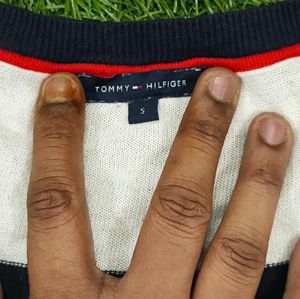 Imported Striped V-Neck Knit Sweater