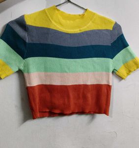 Bright Multicolor Striped Stretchable Crop Top