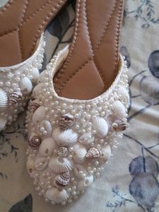 Seashell &amp; Pearl Embellished Flats