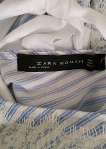 Zara Blue Striped Lace Trim Top