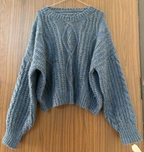 Blue Knit Sweater with yellow threads