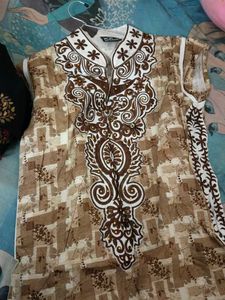 Brown &amp; White Print Kurti