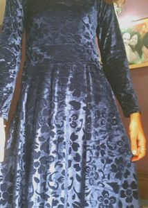 Blue Floral Velvet Dress