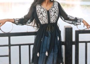 Embroidered Black Tunic Top