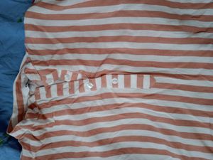Casual Orange-White Striped T Shirt For Women
