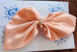 Peach Hair Bow Clip with Pearls