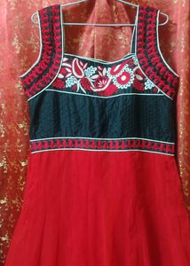 Trendy Georgette Red And Black Long Dress