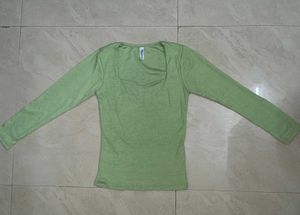 Green Full Sleeve Fitted Top