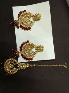 earrings with mangtika red