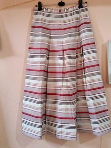 Striped Pleated Midi Skirt