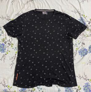 DJ&amp;C Black Geometric Print Casual T-Shirt