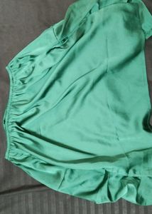 Green Off-Shoulder Satin Blouse