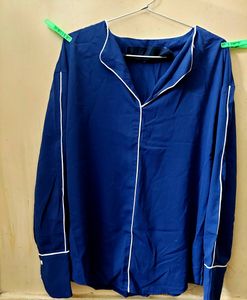Summer Terry Cotton Blue Shirt For Girls | L