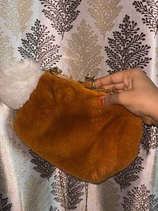 Fuzzy Orange Pom-Pom Purse