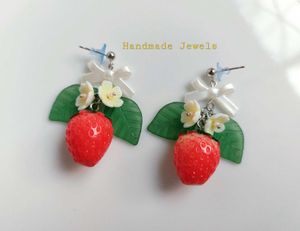 Strawberry Bloom White Bow Silver Stud Earrings