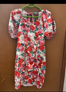 Combo Denim Skirt with Front Slit And Floral Dress