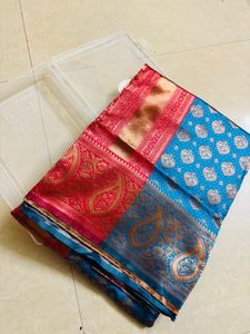 New Red & Blue kathpadar Saree