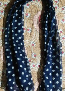Blue Dupatta With White Polka Dots💙
