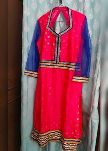 Bright Pink & Blue Embellished Kurti