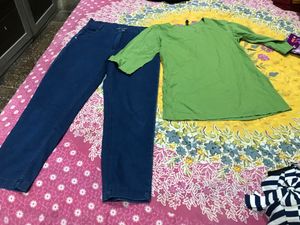 Cotton Kurta Top And Denim Jeans