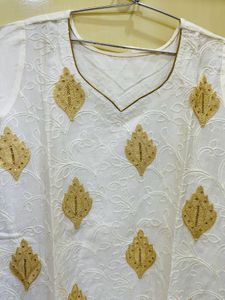 Cream Colour Work Kurti Beautiful!