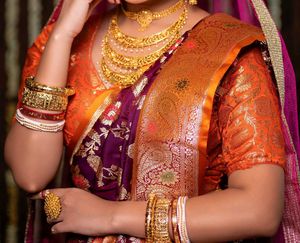 Wine & Orange Banarasi Saree