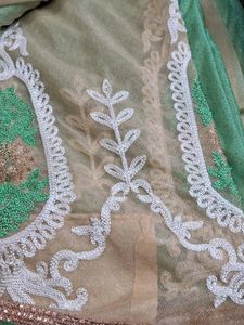Soft Net Embroidery  Saree With  Out  Blouse  Pc