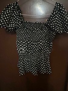 Polka Dot Puff Sleeve Top
