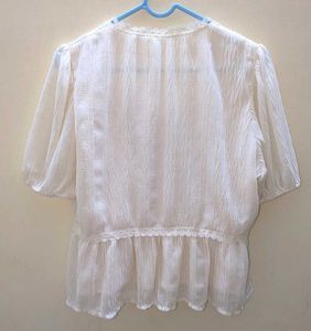 Korean Lace Trim Bow Top