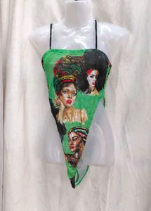 I. Unique Green Print Halter Top