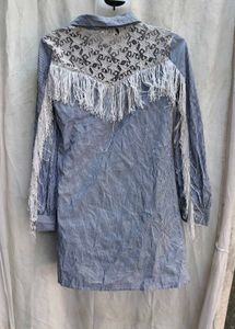 5412. Striped Fringe Shirt Dress