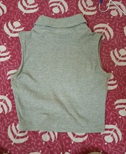 Grey Sleeveless Turtleneck Top