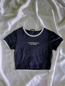 BONKERS CORNER Navy Cropped Graphic Tee