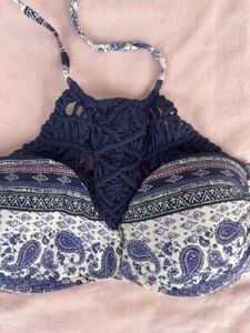 Paisley Print Crochet Bikini Top