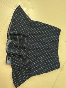 Navy Blue Polka Dot Skirt with Frill Hem
