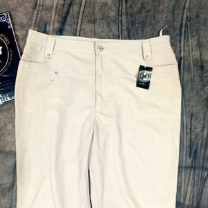 Beige Embroidered Flare Pants