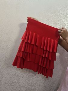 Red Ruffled Mini Skirt