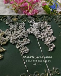 Ozidized Silver Layered Jhumka bunch Stud Earrings