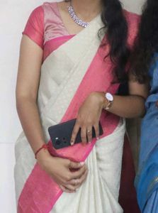 Elegant White & Pink Saree