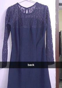 segsy dark blue lace work full sleeve dress