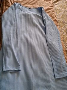 Blue Flared Ribbed Pants. Back Side Added