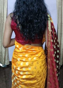 Yellow Festive Saree With Designer Blouse Piece
