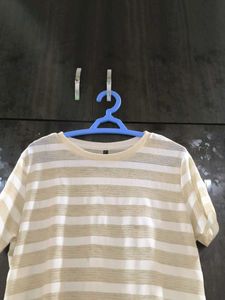 White And Golden Mesh T-shirt For Beaches