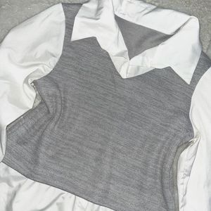 Gray Vest &amp; White Blouse Combo