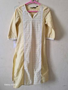 Yellow  Hand Embroidered Kurti