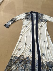 Shrug Free Size White With Blue Printed Work