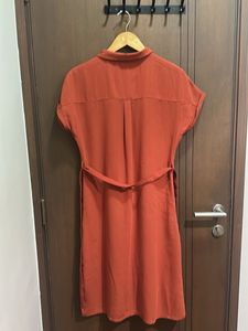 Rust Button-Down Shirt Dress
