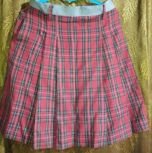 Red Plaid Pleated Skirt