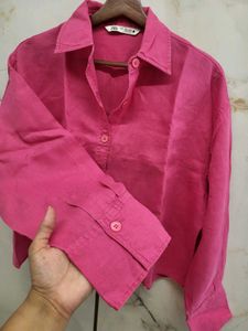 Zara Pink Cropped Button-Down Shirt